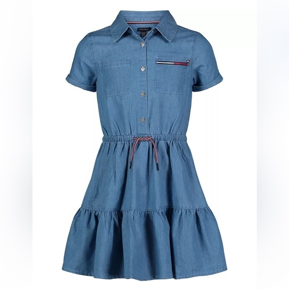 TOMMY HILFIGER Big Girls Denim Shirt Dress Size 12 - Picture 1 of 9